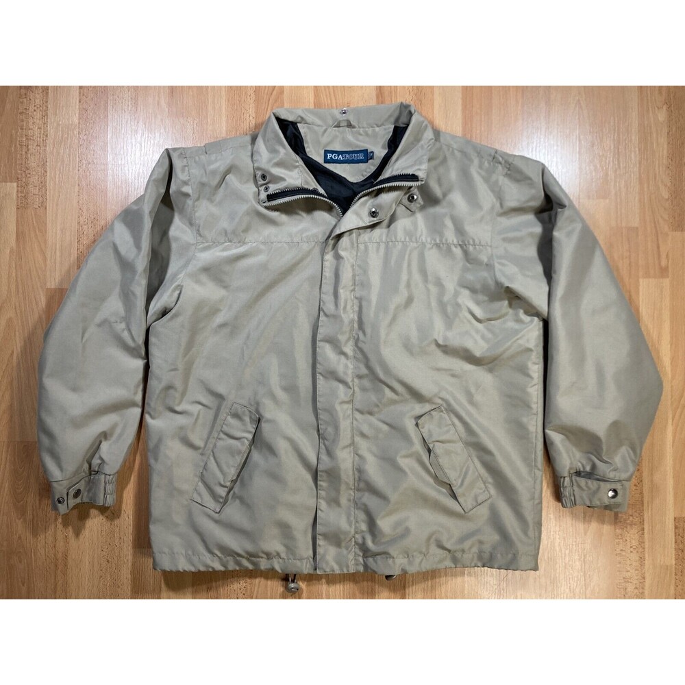 PGA Tour Windbreaker (Men’s Size M) • Water Repellant • Beige • Jacket • euc